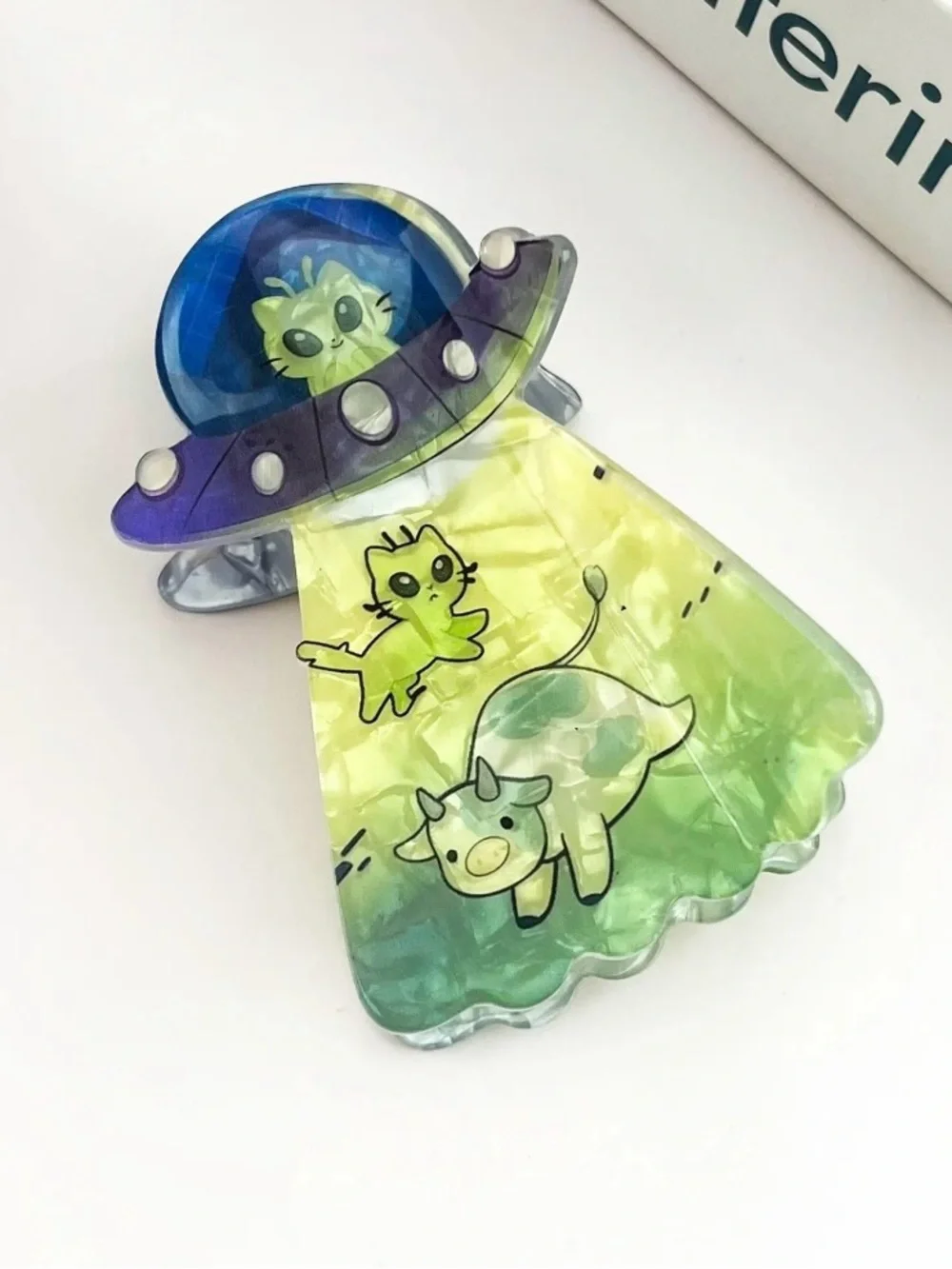 Cute UFO Cat & Cow hair clip
